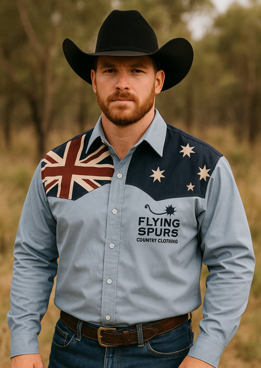Flying spurs country clothing Aussie flag dress shirts