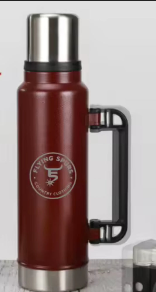 1.4 litre old school Thermos flask with etched Flying Spurs country logo