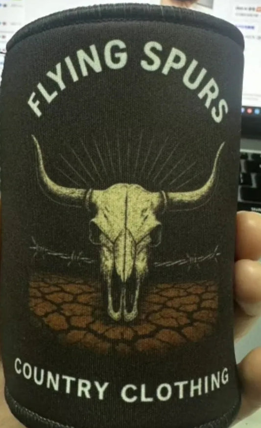 Flying spurs skull and barb stubbie cooler
